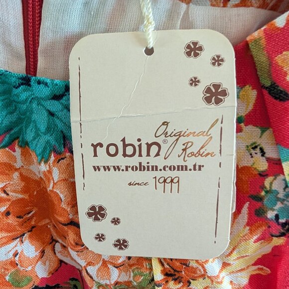 NWT Linen Floral Sheath Dress Pockets Coral & Teal Size 38, Size 6 Summer - Picture 12 of 13